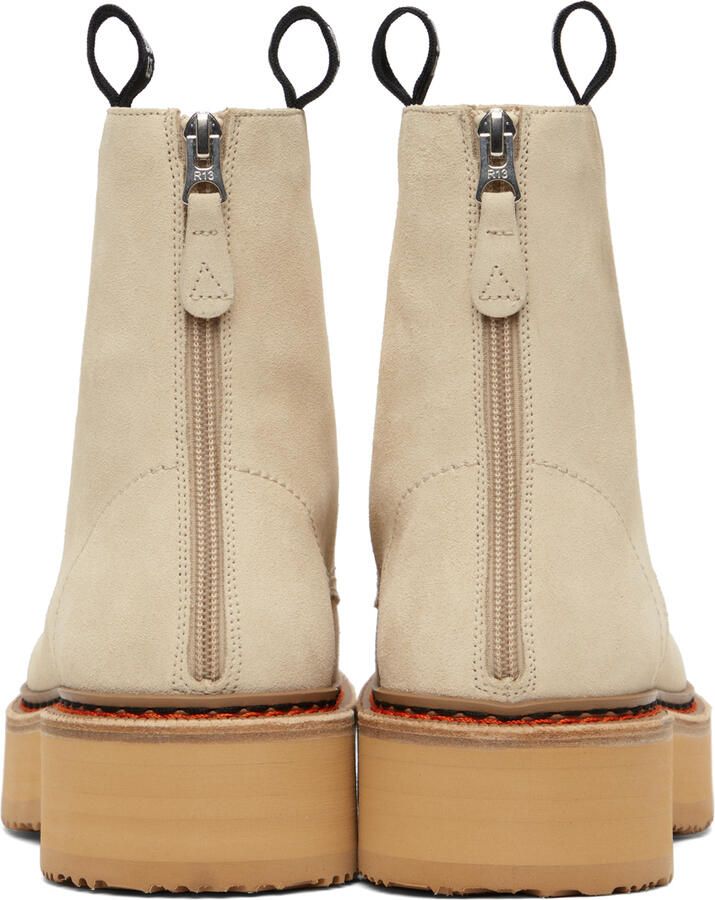R13 Beige Suede Single Stack Lace-Up Boots