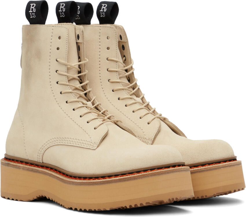R13 Beige Suede Single Stack Lace-Up Boots - Picture 2