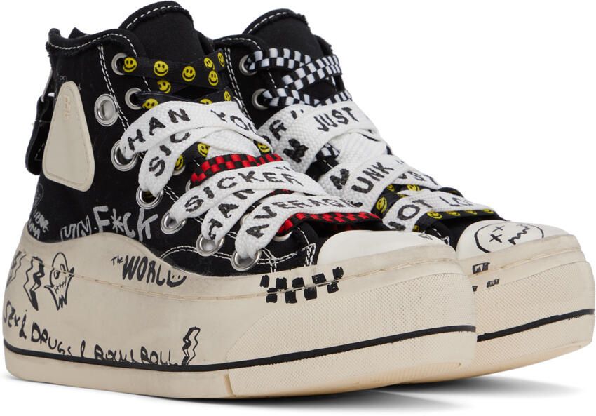 R13 Black & White Double Grommet Kurt Sneakers - Picture 3