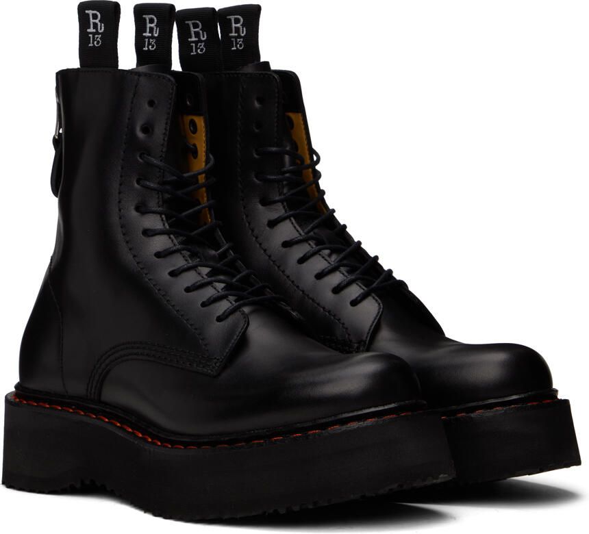 R13 Black Single Stack Platform Lace-Up Boots - Picture 2