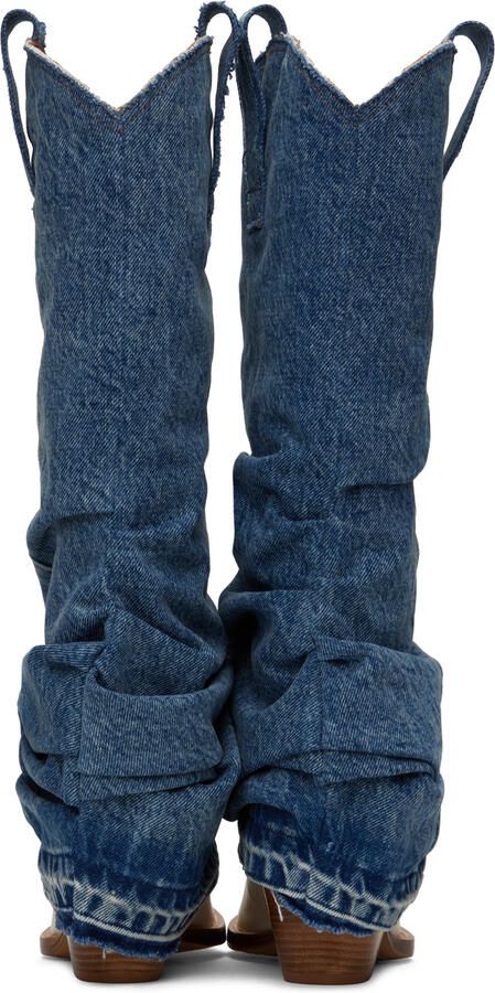 R13 Blue & Off-White Mid Cowboy Boots - Picture 7