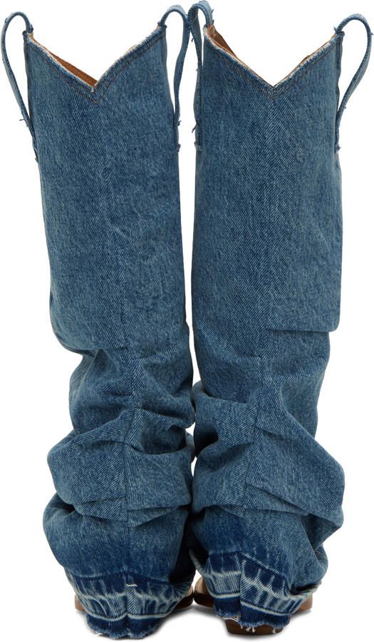 R13 Blue & Off-White Mid Cowboy Boots - Picture 6