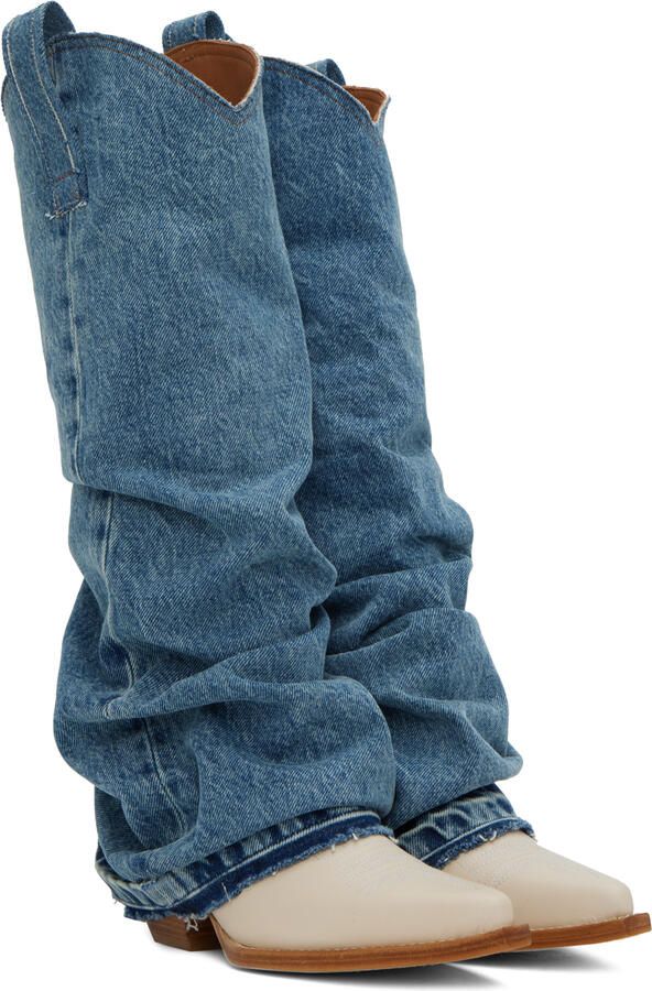 R13 Blue & Off-White Mid Cowboy Boots - Picture 3