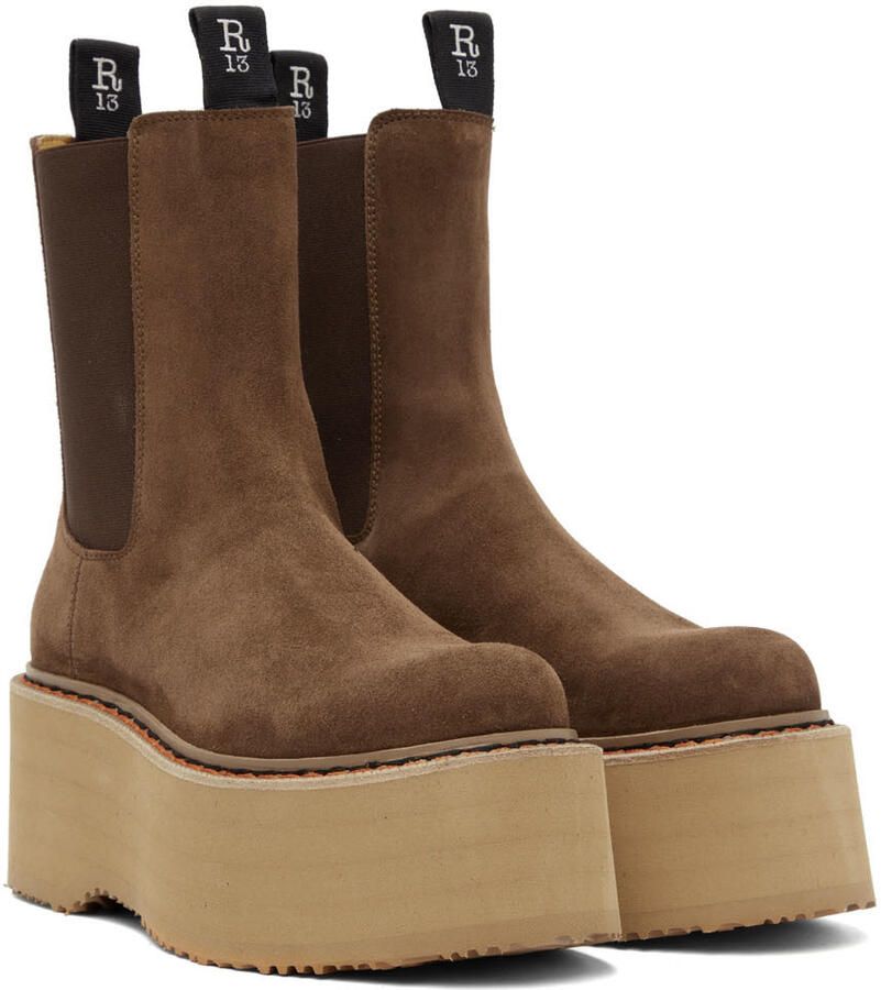 R13 Brown Double Stack Chelsea Boots - Picture 3