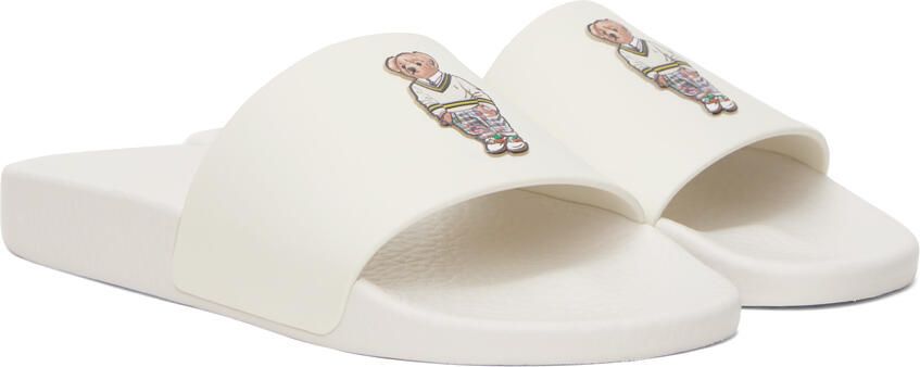 Polo Ralph Lauren White Polo Bear Slides - Picture 2