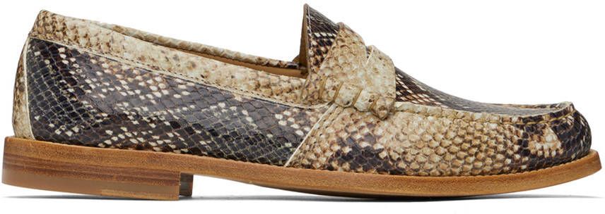 Rhude Beige & Brown Snake Brown Penny Loafers - Picture 5