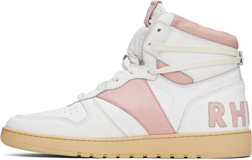 Rhude White & Pink Rhecess Hi Sneakers - Picture 3