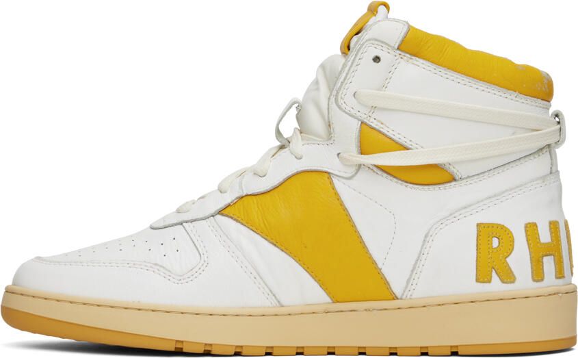 Rhude White & Yellow Rhecess Hi Sneakers - Picture 3