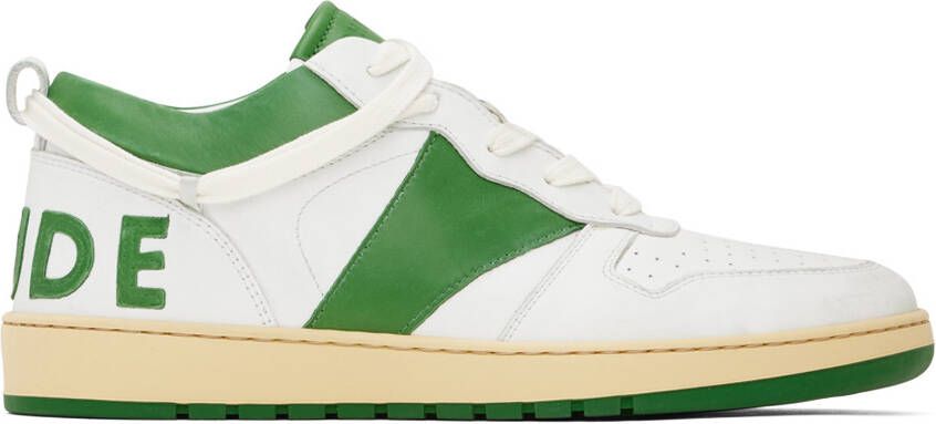 Rhude White & Green Rhecess Low Sneakers - Picture 9