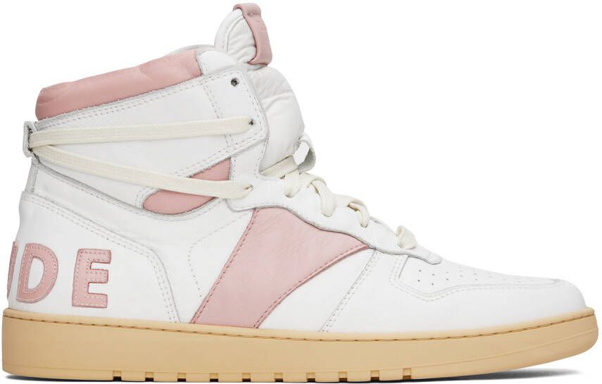 Rhude White & Pink Rhecess Hi Sneakers - Picture 5