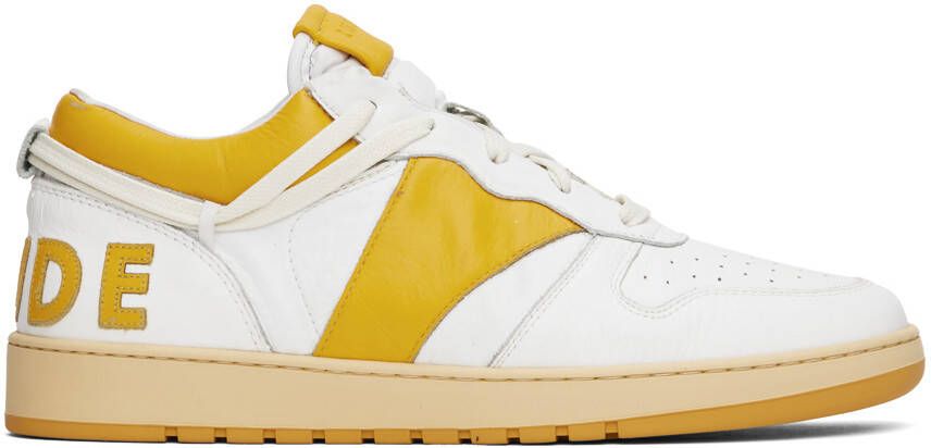 Rhude White & Yellow Rhecess Low Sneakers - Picture 5