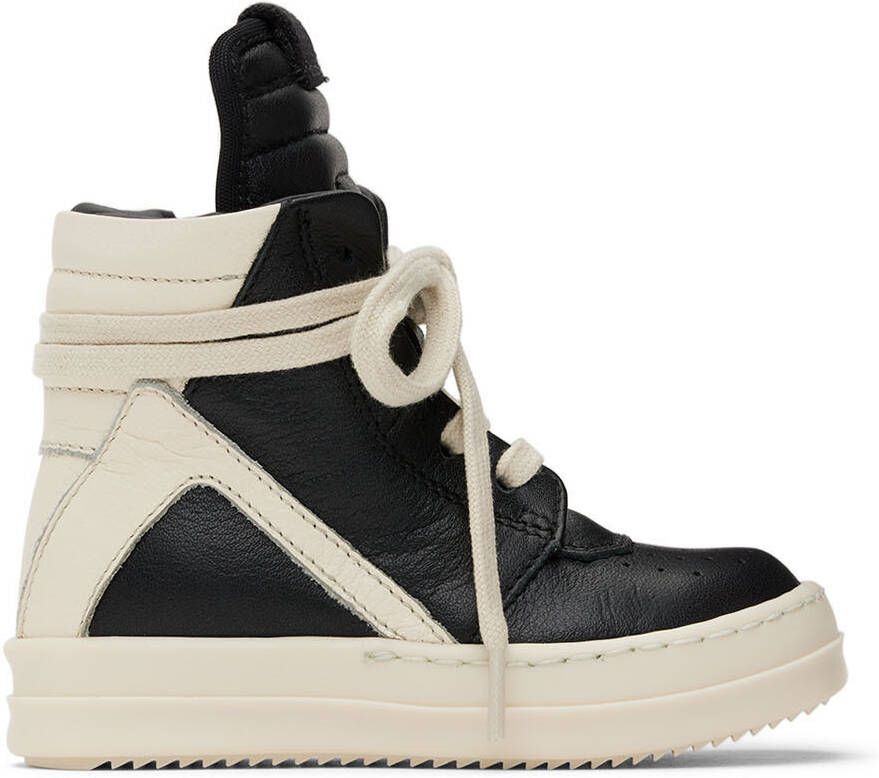 Rick Owens Baby Black & Off-White Geobasket Sneakers - Picture 4
