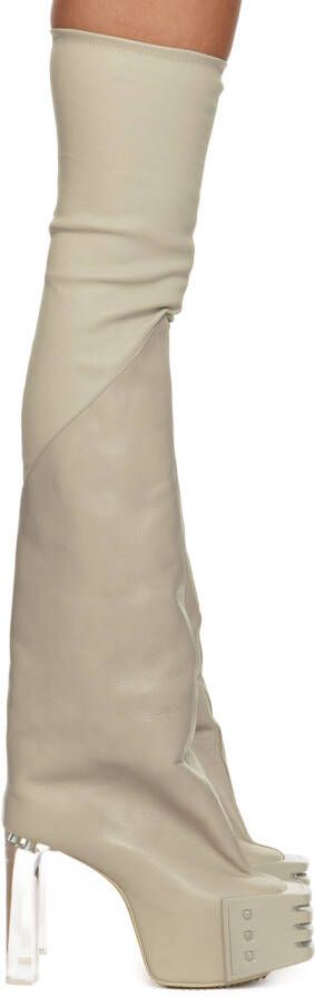 Rick Owens Beige Oblique Tall Boots - Picture 5