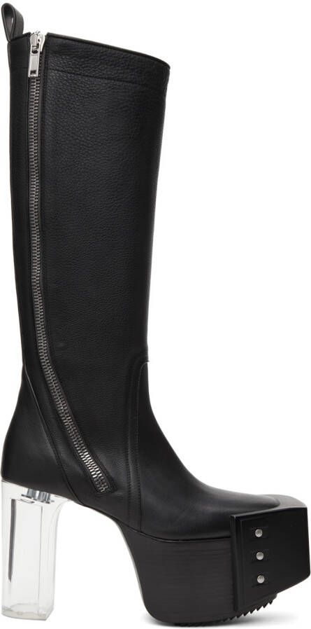 Rick Owens Black Double Zip Platform Boots - Picture 2