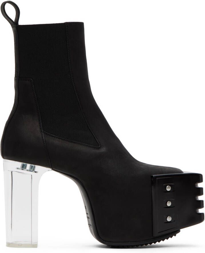 Rick Owens Black Grilled Platform Chelsea Boots - Picture 2