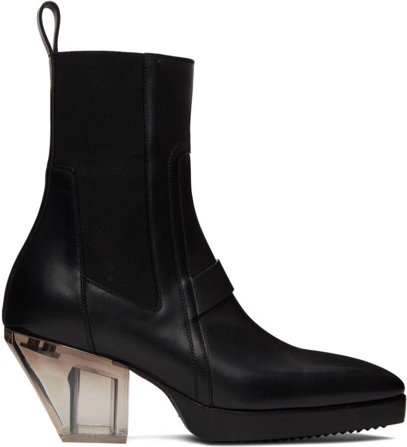 Rick Owens Black Heeled Sliver Chelsea Boots - Picture 5