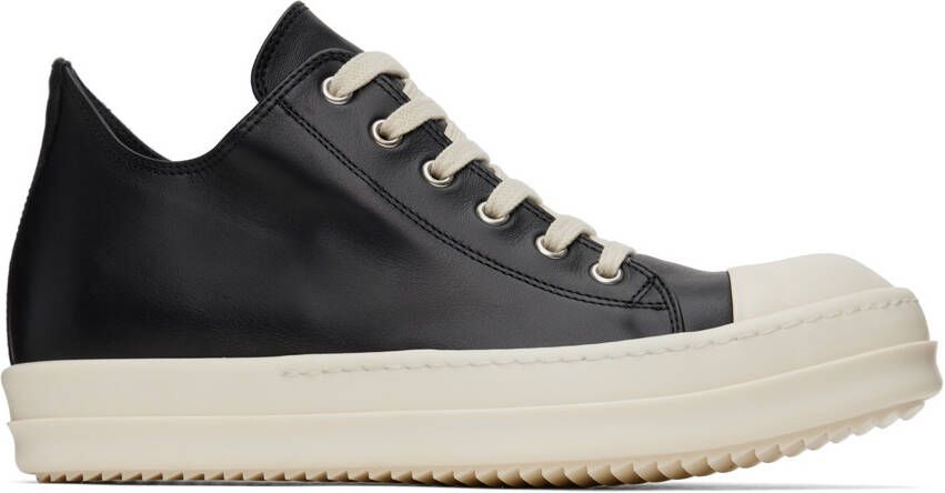Rick Owens Black Leather Low Sneakers - Picture 5