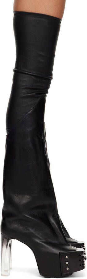 Rick Owens Black Oblique Tall Boots - Picture 5