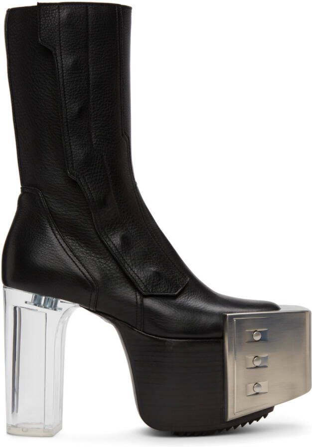 Rick Owens Black Platform Biker Boots - Picture 5