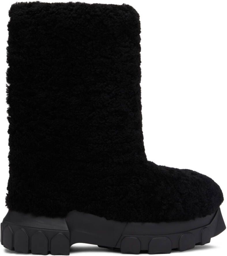 Rick Owens Black Shearling Lunar Tractor Boots - Picture 3