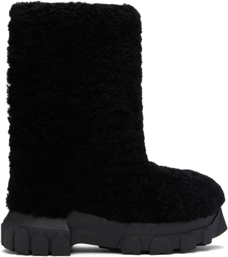 Rick Owens Black Shearling Lunar Tractor Boots - Picture 3