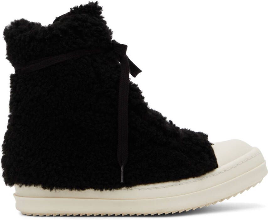 Rick Owens Black Shearling Strobe Sneakers - Picture 4
