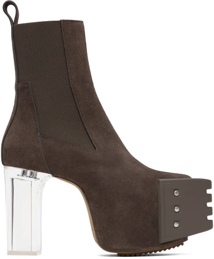 Rick Owens Brown Grilled Platform Boots - Picture 5