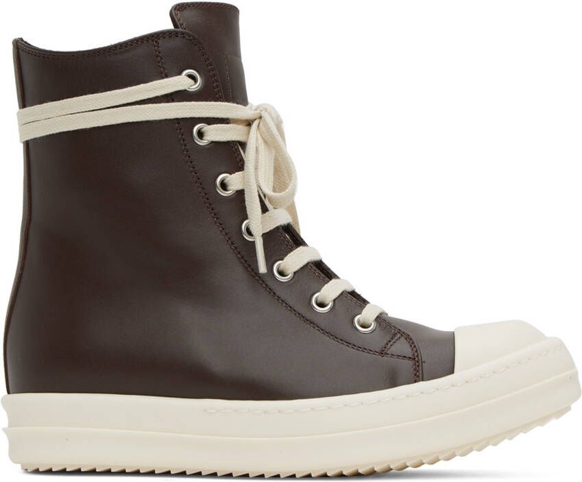 Rick Owens Brown High Sneakers - Picture 10