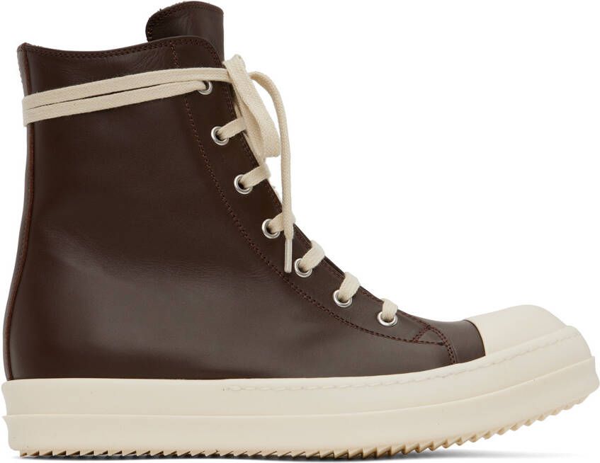 Rick Owens Brown High Sneakers - Picture 5