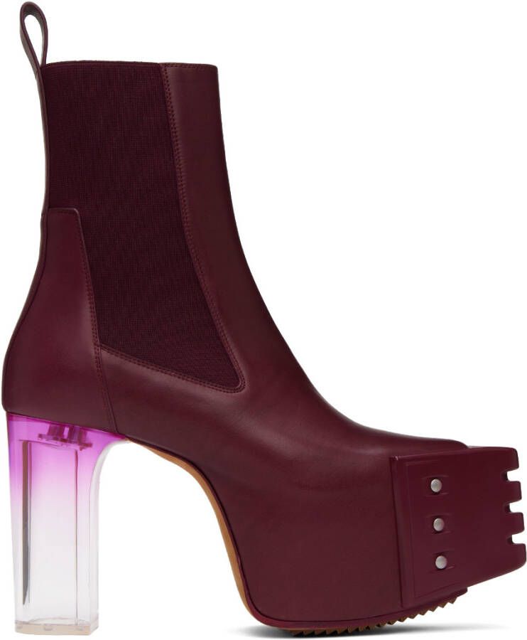 Rick Owens Burgundy Grilled Boots - Picture 5