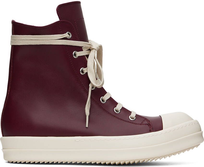 Rick Owens Burgundy Leather High Sneakers - Picture 3
