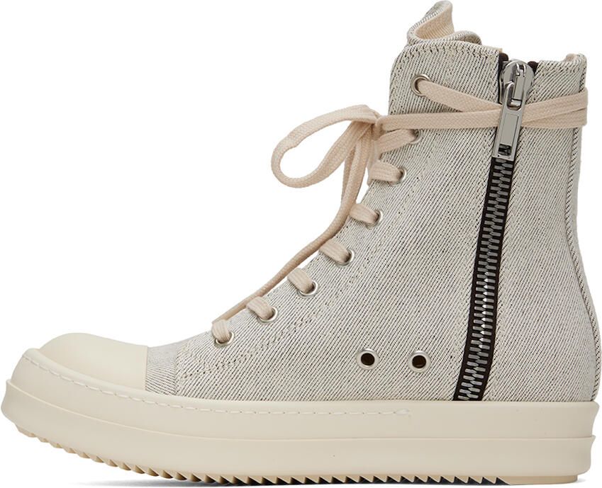 Rick Owens DRKSHDW White Lace-Up Denim Sneakers - Picture 2