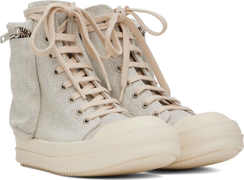 Rick Owens DRKSHDW White Lace-Up Denim Sneakers - Picture 3