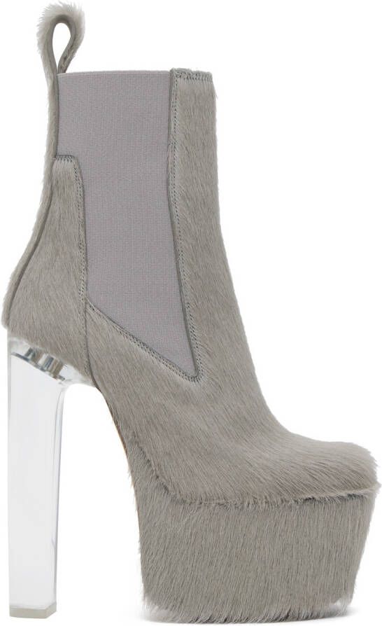 Rick Owens Gray Beatle Platform Ankle Boots
