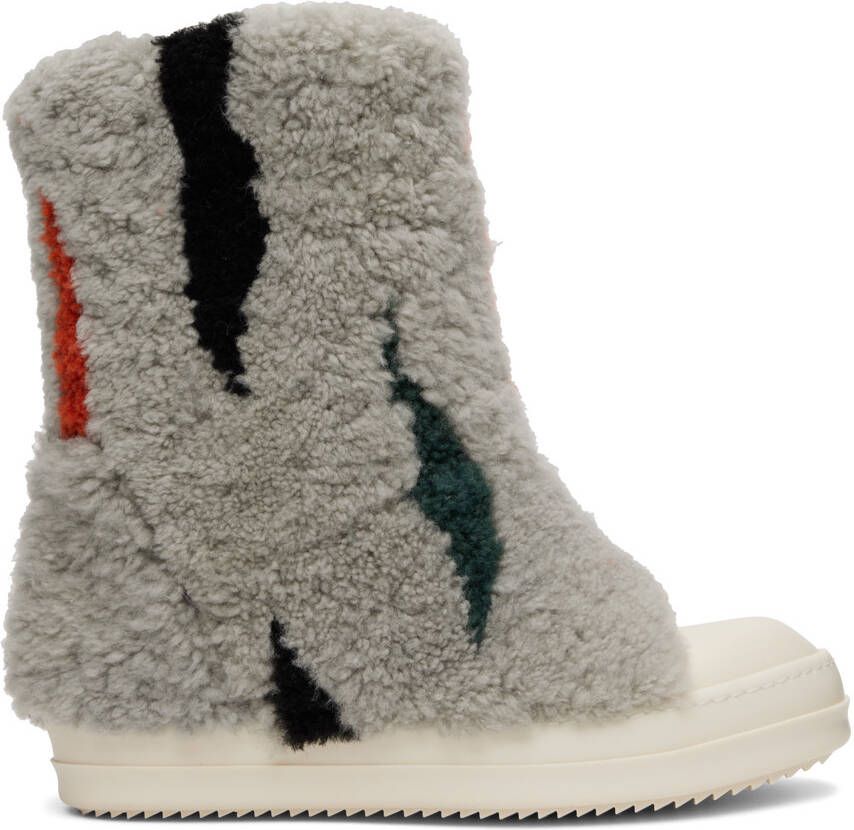 Rick Owens Gray Jumbo Puffer Shearling Sneakers - Picture 5