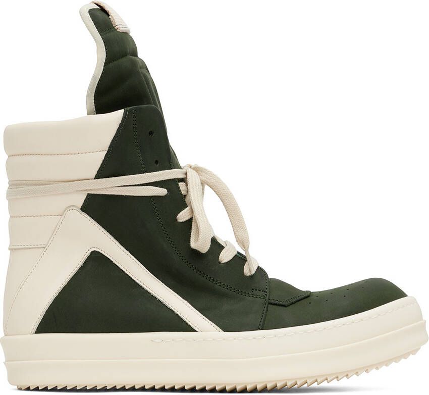 Rick Owens Green & Off-White Geobasket Sneakers - Picture 5