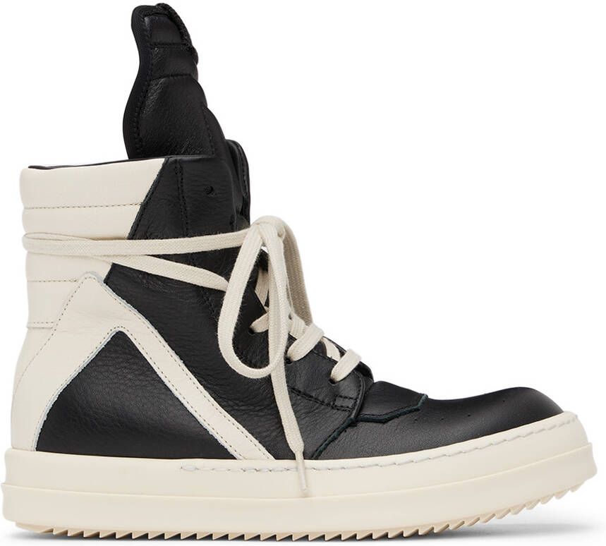 Rick Owens Kids Black & Off-White Geobasket Sneakers - Picture 4