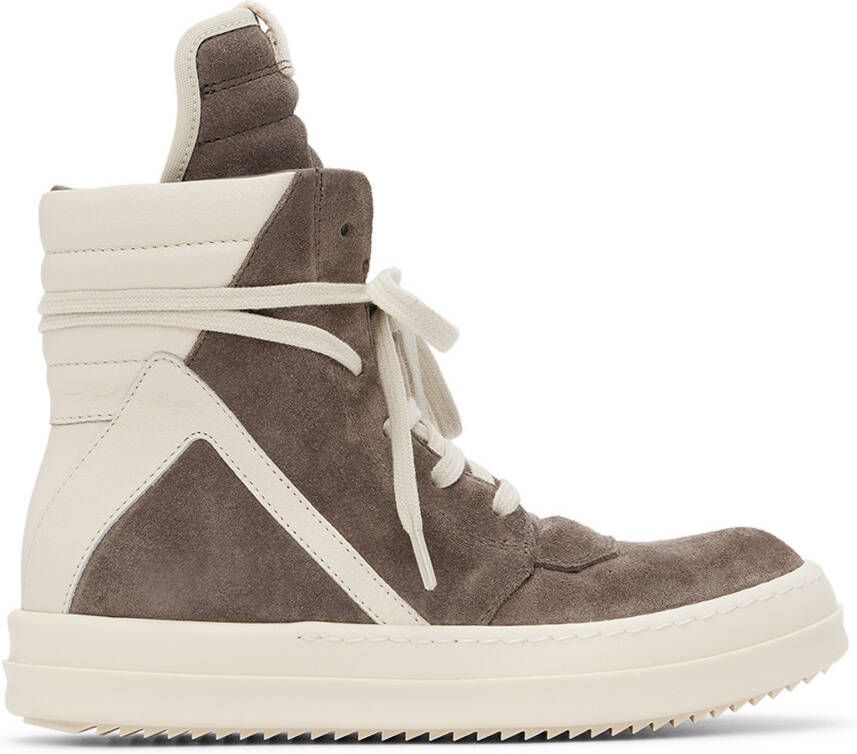 Rick Owens Kids Gray & Off-White Geobasket Sneakers - Picture 4