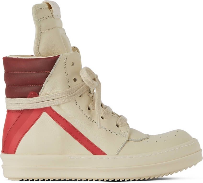 Rick Owens Kids Off-White & Red Geobasket High Sneakers - Picture 5