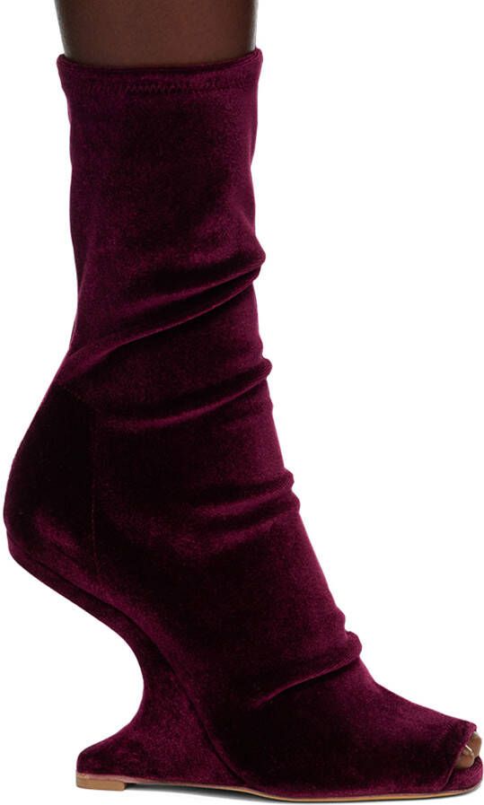 Rick Owens Lilies Burgundy Velvet Ankle Boots - Picture 2