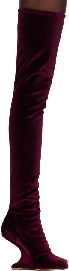 Rick Owens Lilies Burgundy Velvet Tall Boots