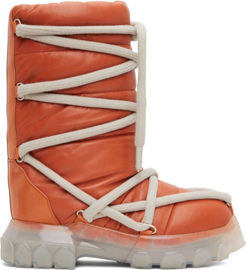 Rick Owens Orange Lunar Tractor Boots - Picture 5