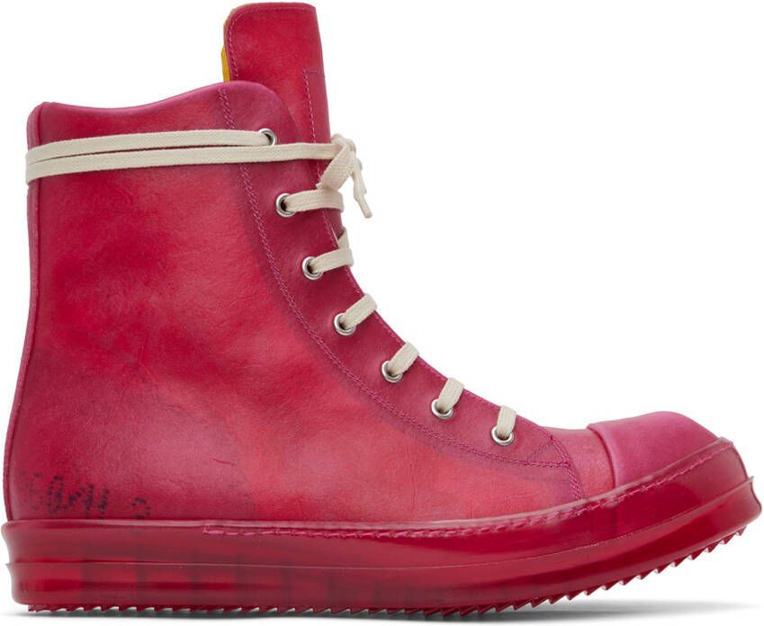 Rick Owens Red Translucent Leather High Sneakers - Picture 5