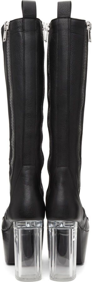 Rick Owens Black Double Zip Platform Boots - Picture 3