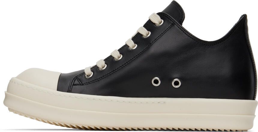 Rick Owens Black Leather Low Sneakers - Picture 3