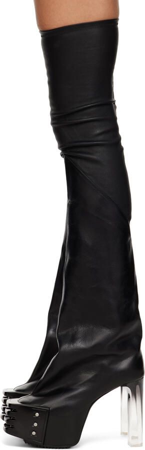 Rick Owens Black Oblique Tall Boots - Picture 4