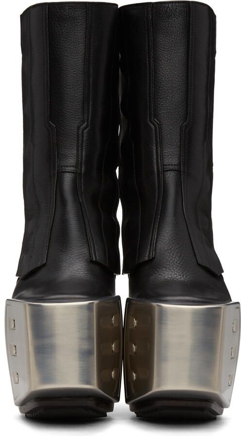 Rick Owens Black Platform Biker Boots - Picture 2