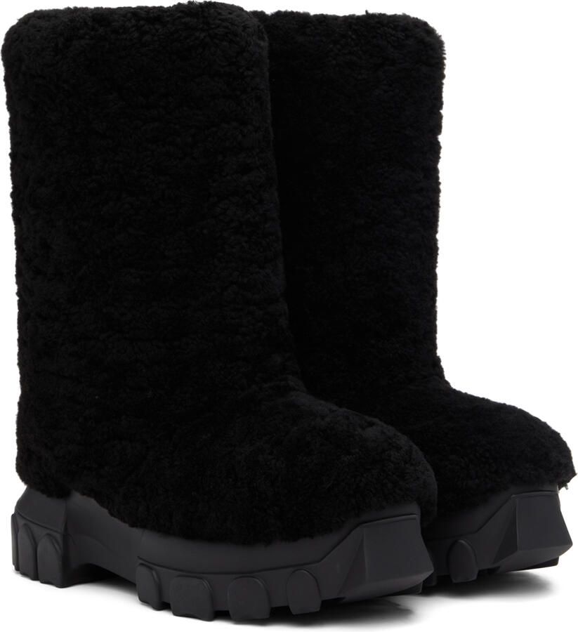 Rick Owens Black Shearling Lunar Tractor Boots