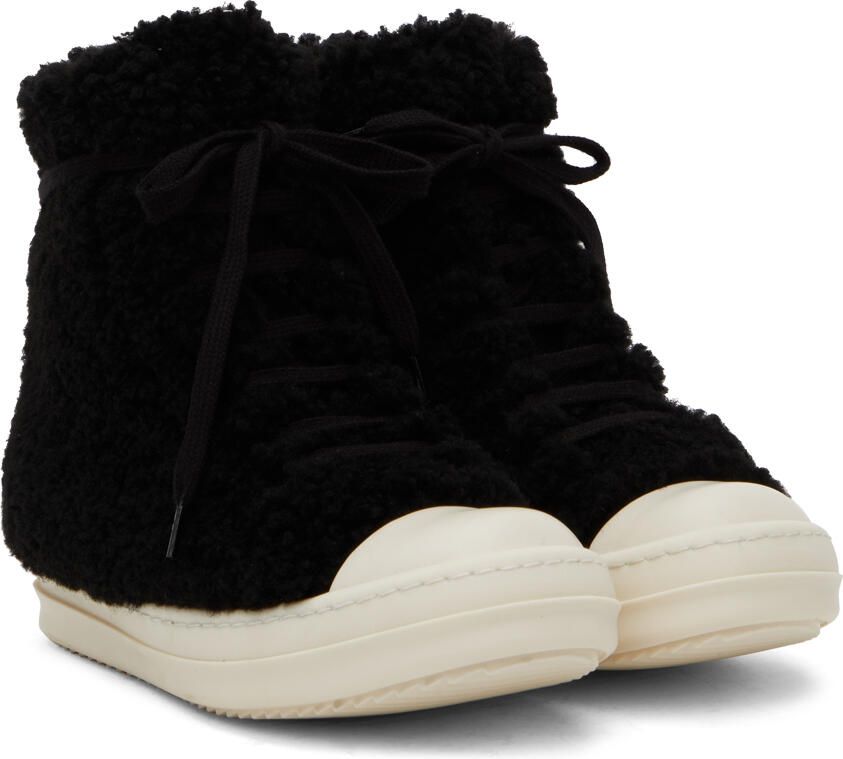 Rick Owens Black Shearling Strobe Sneakers - Picture 2