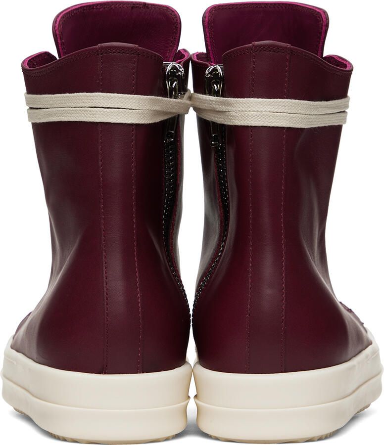 Rick Owens Burgundy Leather High Sneakers